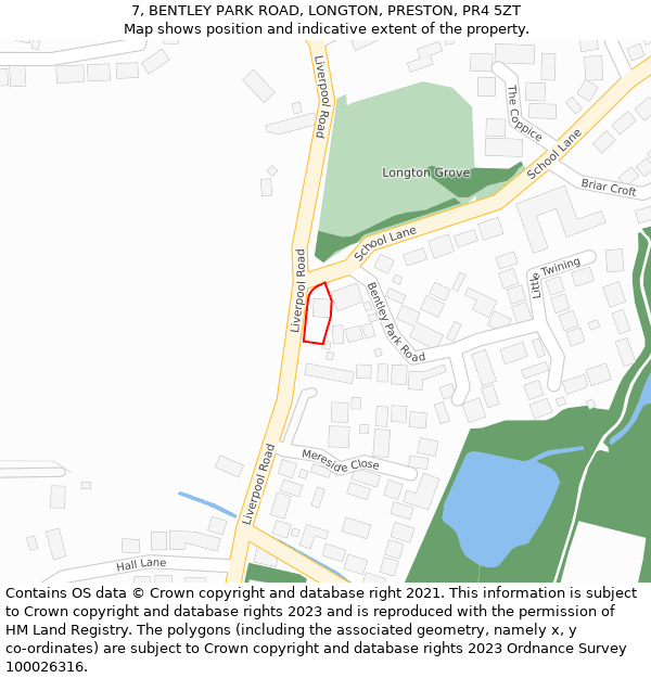 7, BENTLEY PARK ROAD, LONGTON, PRESTON, PR4 5ZT: Location map and indicative extent of plot