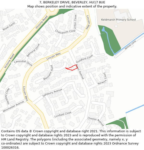 7, BERKELEY DRIVE, BEVERLEY, HU17 8UE: Location map and indicative extent of plot
