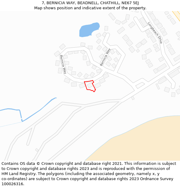 7, BERNICIA WAY, BEADNELL, CHATHILL, NE67 5EJ: Location map and indicative extent of plot