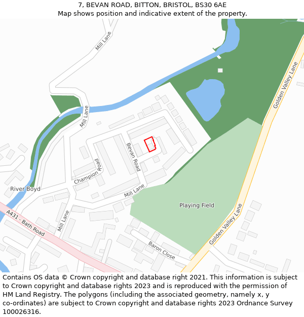 7, BEVAN ROAD, BITTON, BRISTOL, BS30 6AE: Location map and indicative extent of plot