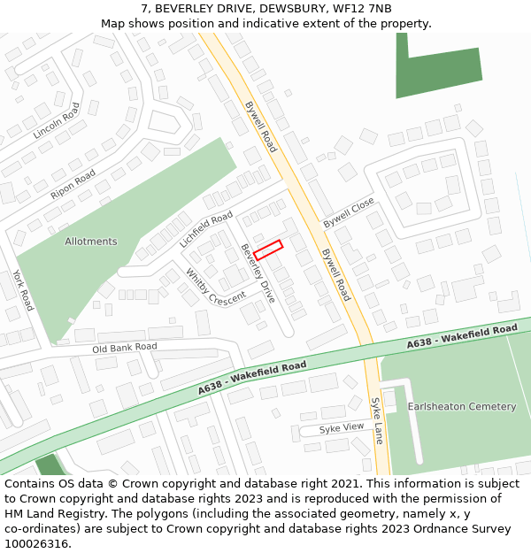 7, BEVERLEY DRIVE, DEWSBURY, WF12 7NB: Location map and indicative extent of plot