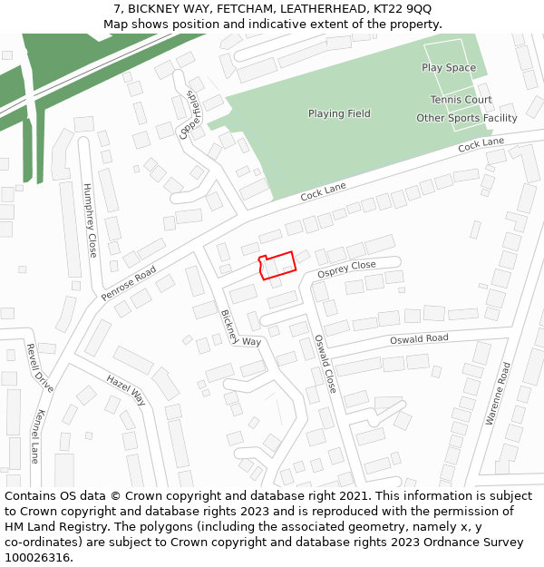 7, BICKNEY WAY, FETCHAM, LEATHERHEAD, KT22 9QQ: Location map and indicative extent of plot