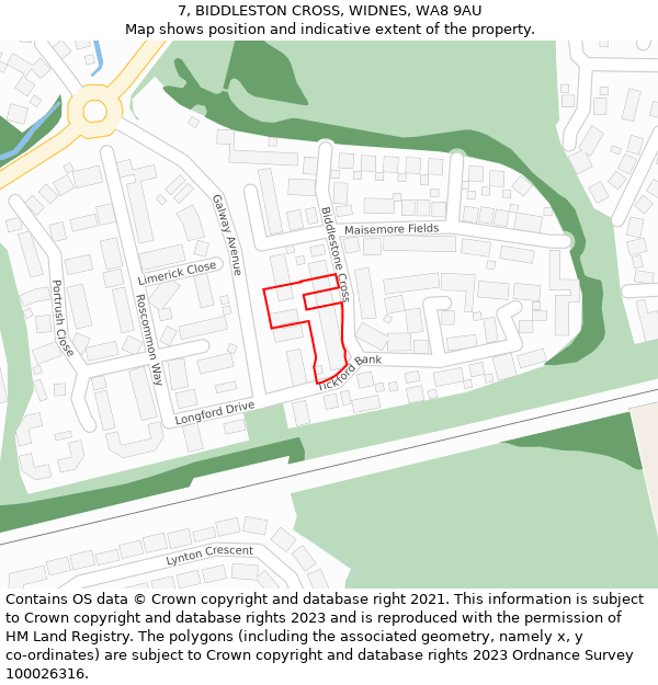 7, BIDDLESTON CROSS, WIDNES, WA8 9AU: Location map and indicative extent of plot