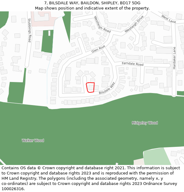 7, BILSDALE WAY, BAILDON, SHIPLEY, BD17 5DG: Location map and indicative extent of plot
