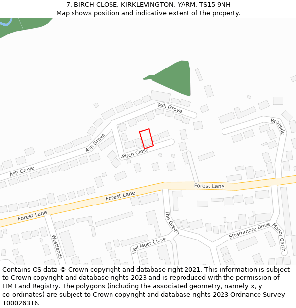 7, BIRCH CLOSE, KIRKLEVINGTON, YARM, TS15 9NH: Location map and indicative extent of plot