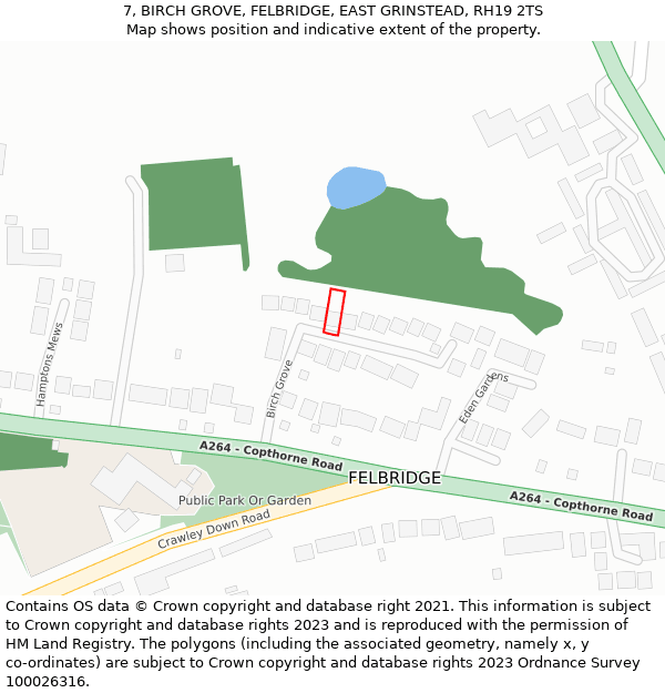 7, BIRCH GROVE, FELBRIDGE, EAST GRINSTEAD, RH19 2TS: Location map and indicative extent of plot