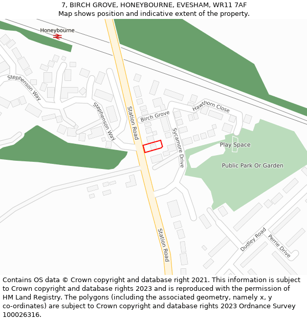 7, BIRCH GROVE, HONEYBOURNE, EVESHAM, WR11 7AF: Location map and indicative extent of plot