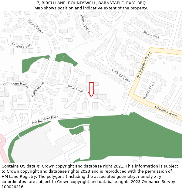 7, BIRCH LANE, ROUNDSWELL, BARNSTAPLE, EX31 3RQ: Location map and indicative extent of plot