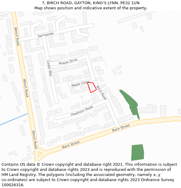 7, BIRCH ROAD, GAYTON, KING'S LYNN, PE32 1UN: Location map and indicative extent of plot