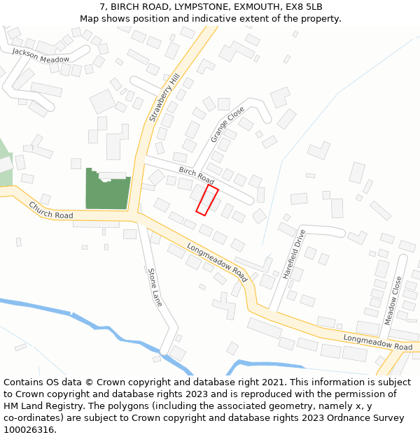 7, BIRCH ROAD, LYMPSTONE, EXMOUTH, EX8 5LB: Location map and indicative extent of plot