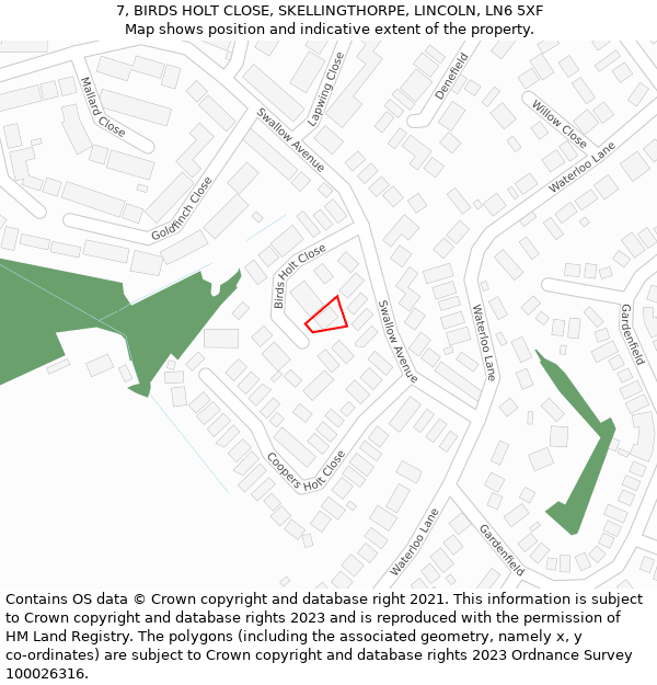 7, BIRDS HOLT CLOSE, SKELLINGTHORPE, LINCOLN, LN6 5XF: Location map and indicative extent of plot