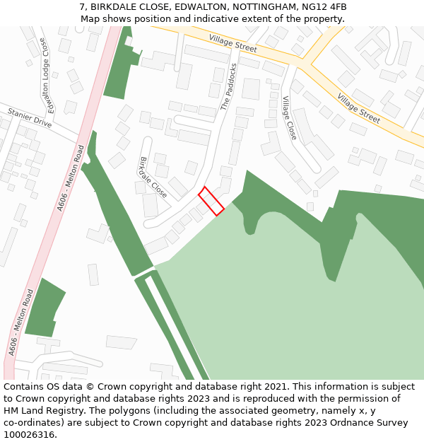 7, BIRKDALE CLOSE, EDWALTON, NOTTINGHAM, NG12 4FB: Location map and indicative extent of plot