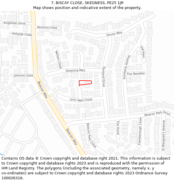 7, BISCAY CLOSE, SKEGNESS, PE25 1JR: Location map and indicative extent of plot