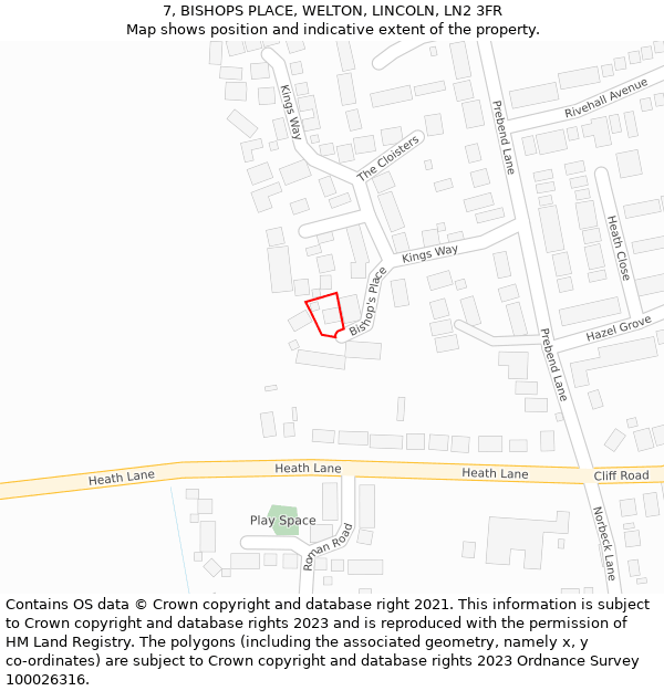 7, BISHOPS PLACE, WELTON, LINCOLN, LN2 3FR: Location map and indicative extent of plot