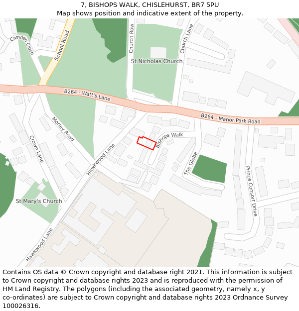 7, BISHOPS WALK, CHISLEHURST, BR7 5PU: Location map and indicative extent of plot