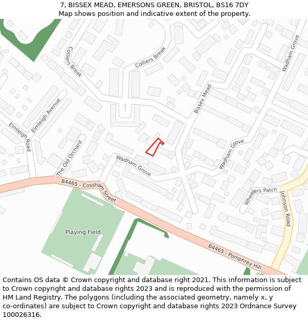 7, BISSEX MEAD, EMERSONS GREEN, BRISTOL, BS16 7DY: Location map and indicative extent of plot
