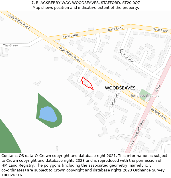 7, BLACKBERRY WAY, WOODSEAVES, STAFFORD, ST20 0QZ: Location map and indicative extent of plot