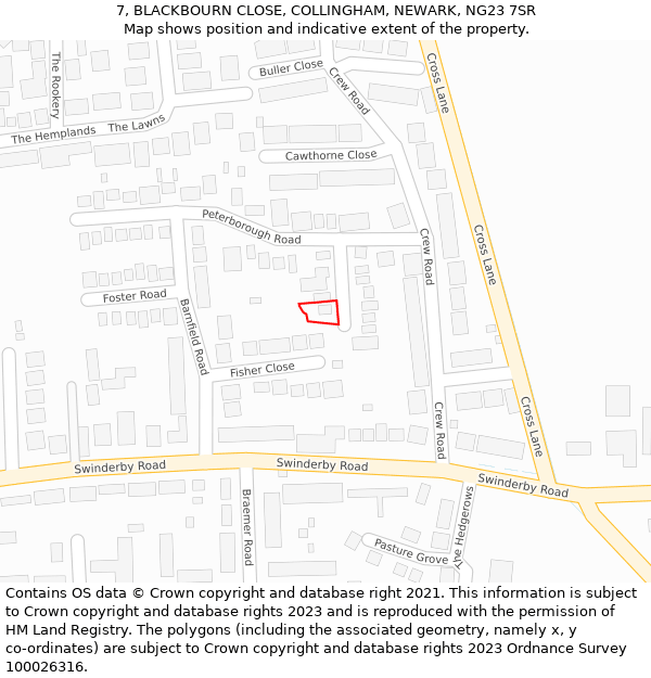 7, BLACKBOURN CLOSE, COLLINGHAM, NEWARK, NG23 7SR: Location map and indicative extent of plot