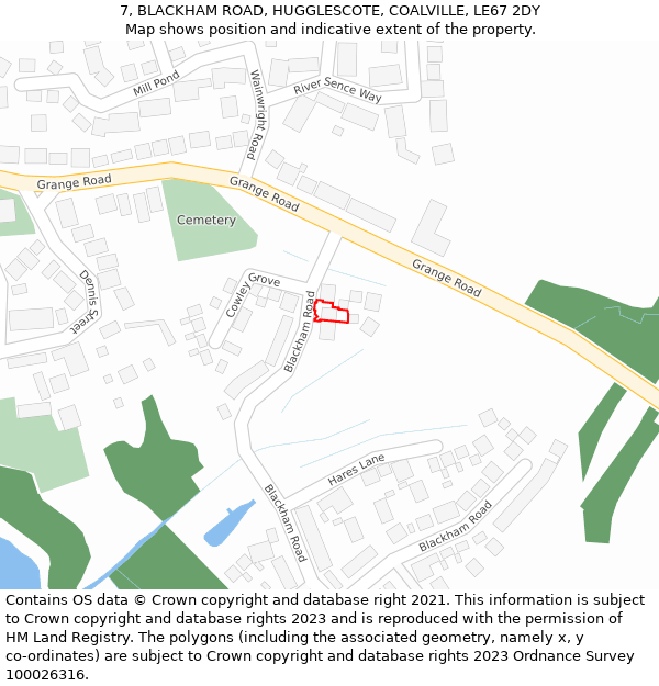 7, BLACKHAM ROAD, HUGGLESCOTE, COALVILLE, LE67 2DY: Location map and indicative extent of plot