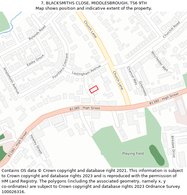 7, BLACKSMITHS CLOSE, MIDDLESBROUGH, TS6 9TH: Location map and indicative extent of plot