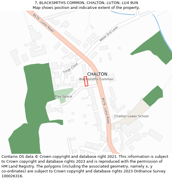 7, BLACKSMITHS COMMON, CHALTON, LUTON, LU4 9UN: Location map and indicative extent of plot