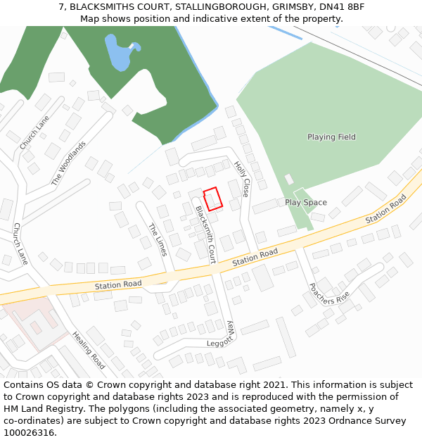 7, BLACKSMITHS COURT, STALLINGBOROUGH, GRIMSBY, DN41 8BF: Location map and indicative extent of plot