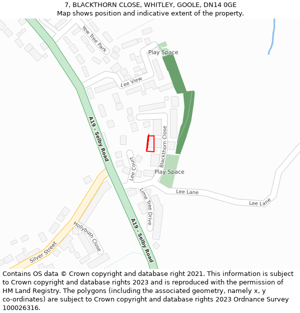 7, BLACKTHORN CLOSE, WHITLEY, GOOLE, DN14 0GE: Location map and indicative extent of plot