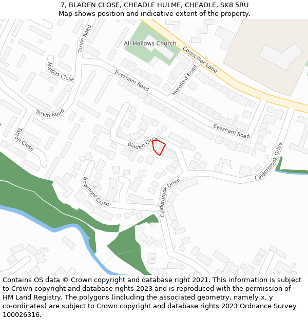 7, BLADEN CLOSE, CHEADLE HULME, CHEADLE, SK8 5RU: Location map and indicative extent of plot