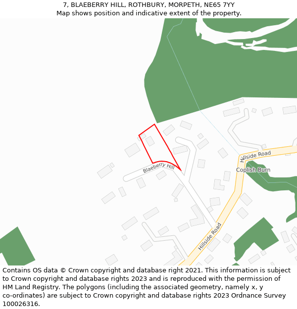 7, BLAEBERRY HILL, ROTHBURY, MORPETH, NE65 7YY: Location map and indicative extent of plot