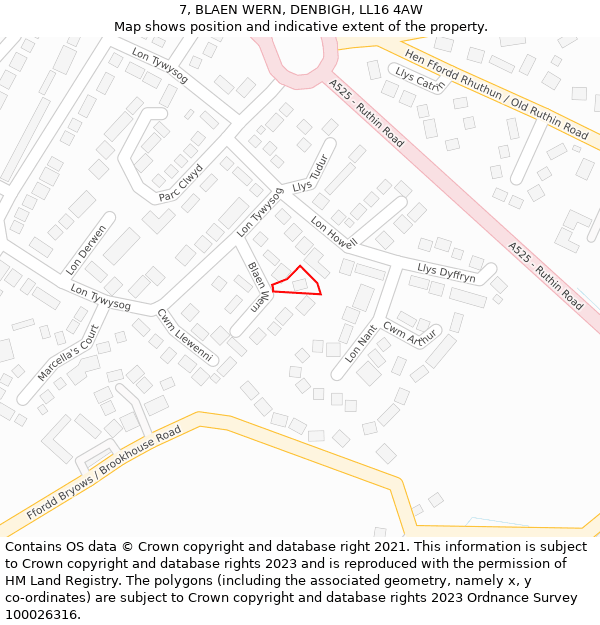 7, BLAEN WERN, DENBIGH, LL16 4AW: Location map and indicative extent of plot