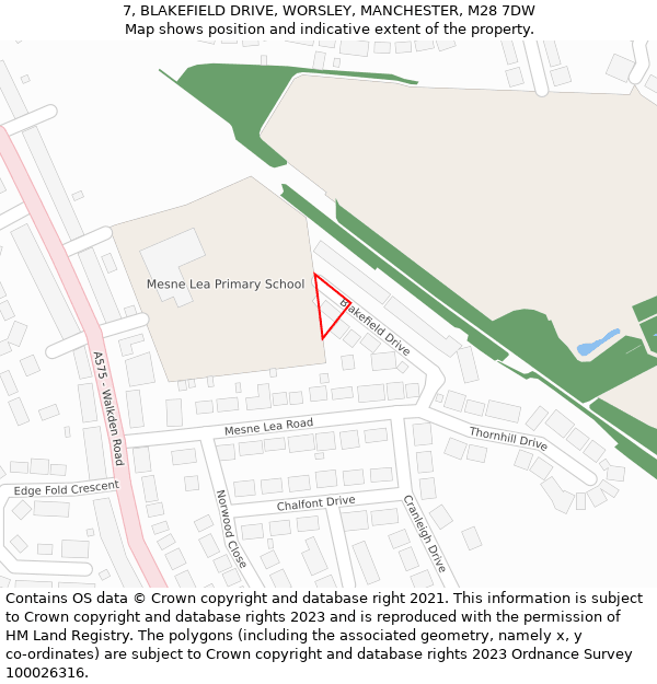 7, BLAKEFIELD DRIVE, WORSLEY, MANCHESTER, M28 7DW: Location map and indicative extent of plot