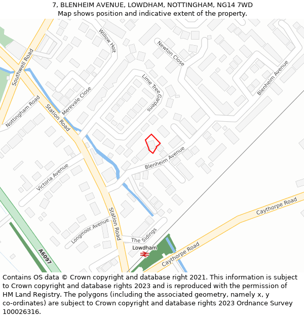 7, BLENHEIM AVENUE, LOWDHAM, NOTTINGHAM, NG14 7WD: Location map and indicative extent of plot