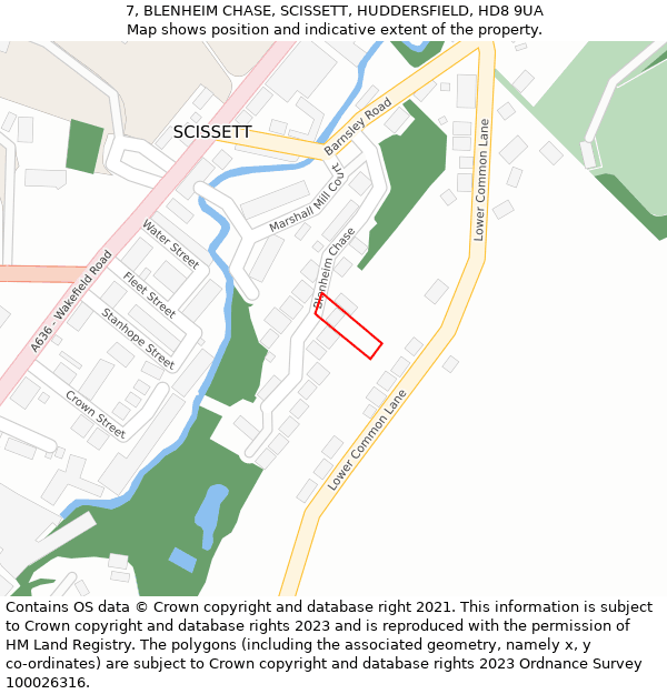 7, BLENHEIM CHASE, SCISSETT, HUDDERSFIELD, HD8 9UA: Location map and indicative extent of plot