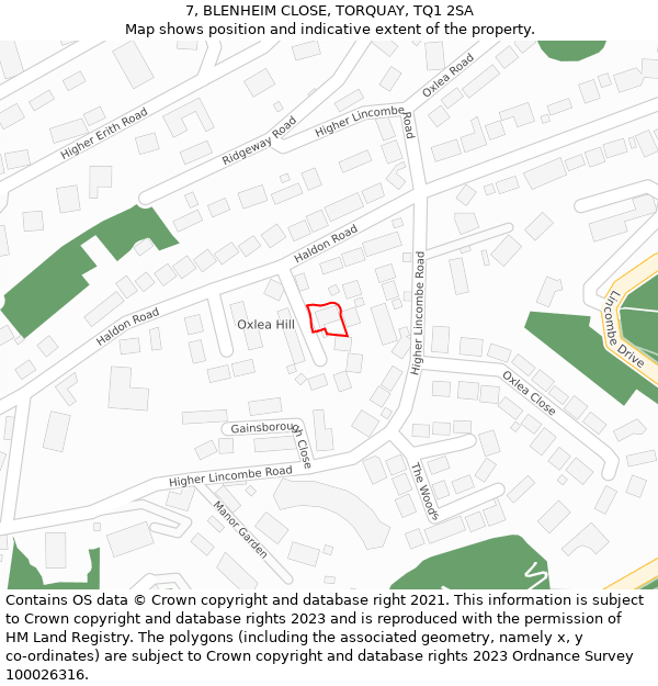 7, BLENHEIM CLOSE, TORQUAY, TQ1 2SA: Location map and indicative extent of plot