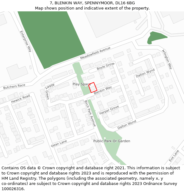 7, BLENKIN WAY, SPENNYMOOR, DL16 6BG: Location map and indicative extent of plot