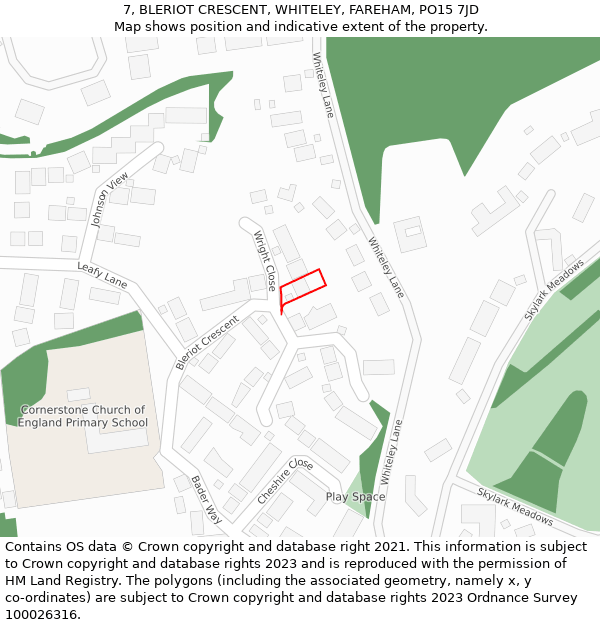 7, BLERIOT CRESCENT, WHITELEY, FAREHAM, PO15 7JD: Location map and indicative extent of plot