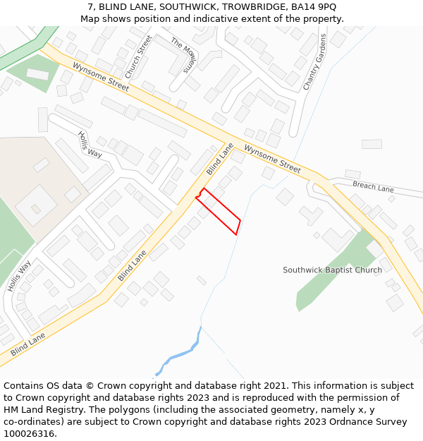 7, BLIND LANE, SOUTHWICK, TROWBRIDGE, BA14 9PQ: Location map and indicative extent of plot