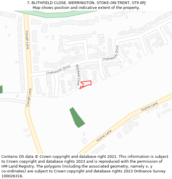 7, BLITHFIELD CLOSE, WERRINGTON, STOKE-ON-TRENT, ST9 0PJ: Location map and indicative extent of plot