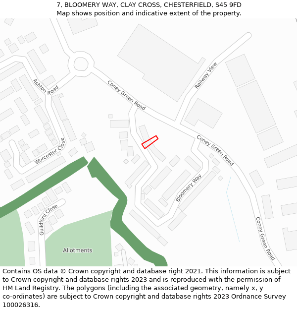 7, BLOOMERY WAY, CLAY CROSS, CHESTERFIELD, S45 9FD: Location map and indicative extent of plot