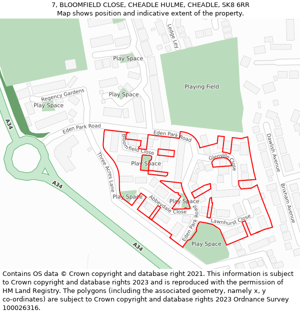 7, BLOOMFIELD CLOSE, CHEADLE HULME, CHEADLE, SK8 6RR: Location map and indicative extent of plot