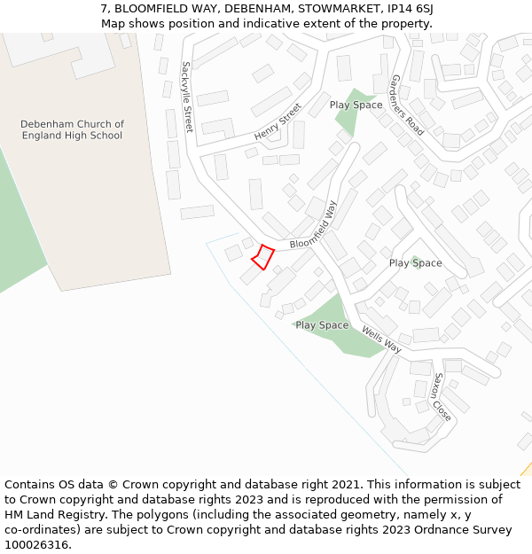 7, BLOOMFIELD WAY, DEBENHAM, STOWMARKET, IP14 6SJ: Location map and indicative extent of plot