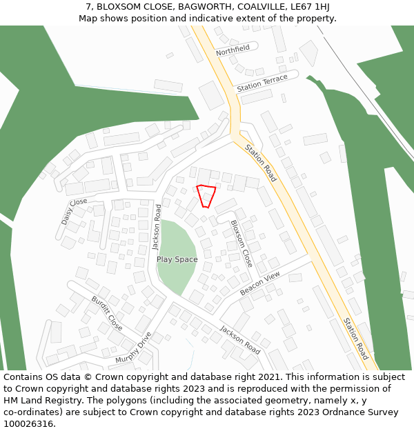 7, BLOXSOM CLOSE, BAGWORTH, COALVILLE, LE67 1HJ: Location map and indicative extent of plot