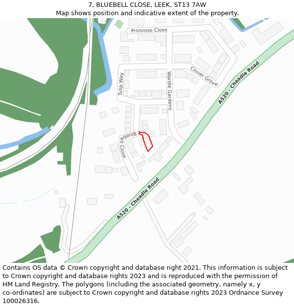 7, BLUEBELL CLOSE, LEEK, ST13 7AW: Location map and indicative extent of plot