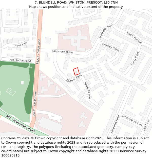 7, BLUNDELL ROAD, WHISTON, PRESCOT, L35 7NH: Location map and indicative extent of plot