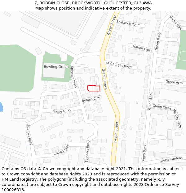 7, BOBBIN CLOSE, BROCKWORTH, GLOUCESTER, GL3 4WA: Location map and indicative extent of plot