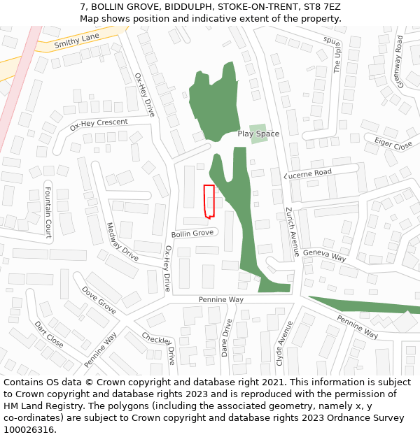 7, BOLLIN GROVE, BIDDULPH, STOKE-ON-TRENT, ST8 7EZ: Location map and indicative extent of plot