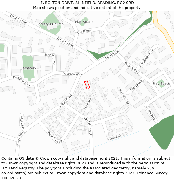 7, BOLTON DRIVE, SHINFIELD, READING, RG2 9RD: Location map and indicative extent of plot