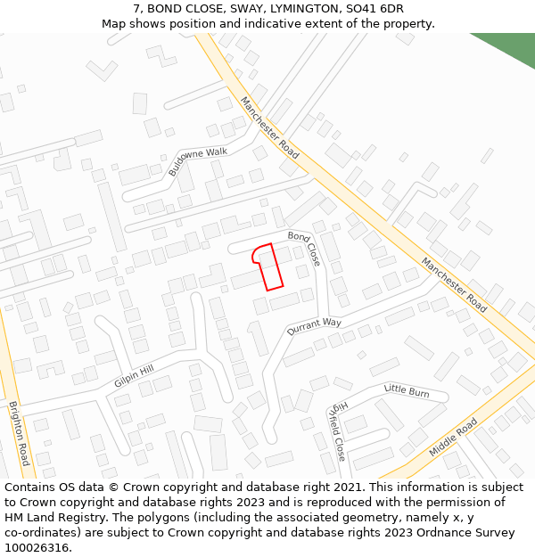 7, BOND CLOSE, SWAY, LYMINGTON, SO41 6DR: Location map and indicative extent of plot