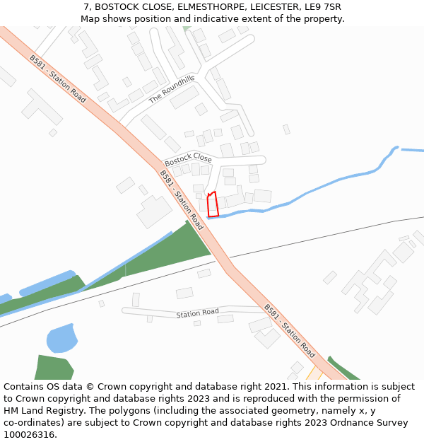 7, BOSTOCK CLOSE, ELMESTHORPE, LEICESTER, LE9 7SR: Location map and indicative extent of plot