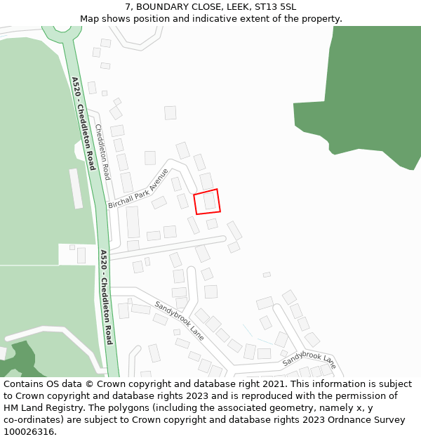 7, BOUNDARY CLOSE, LEEK, ST13 5SL: Location map and indicative extent of plot